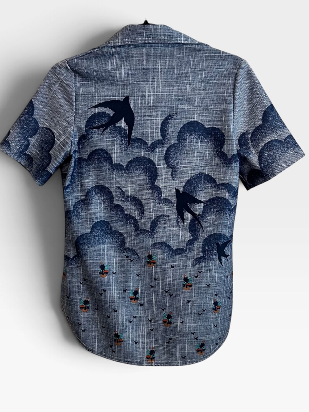 Vintage Jantzen Blue Swallow Button Up Shirt - Picture 2 of 4